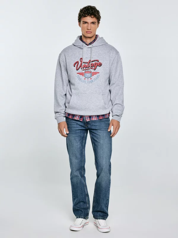 Bluza męska z kapturem z nadrukiem szara Luka 901