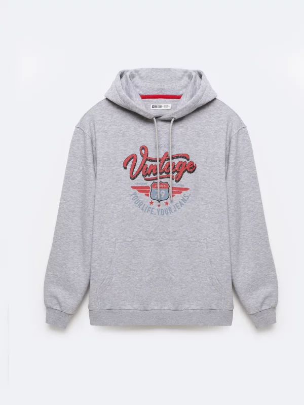 Bluza męska z kapturem z nadrukiem szara Luka 901