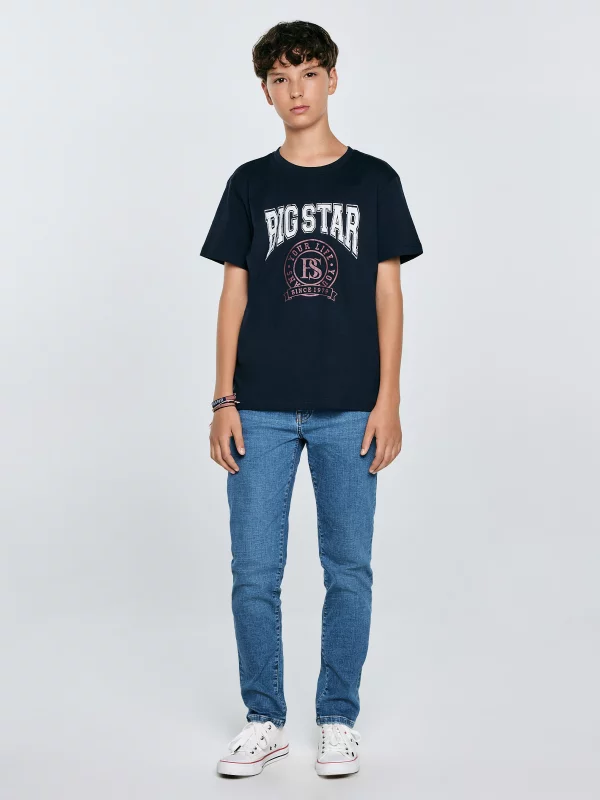 Koszulka chłopięca z nadrukiem granatowa Mauter 403