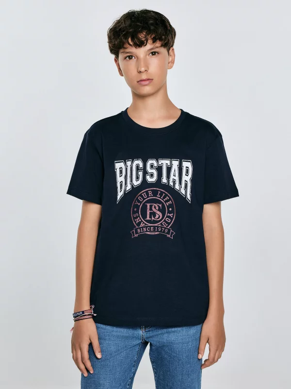 Koszulka chłopięca z nadrukiem granatowa Mauter 403