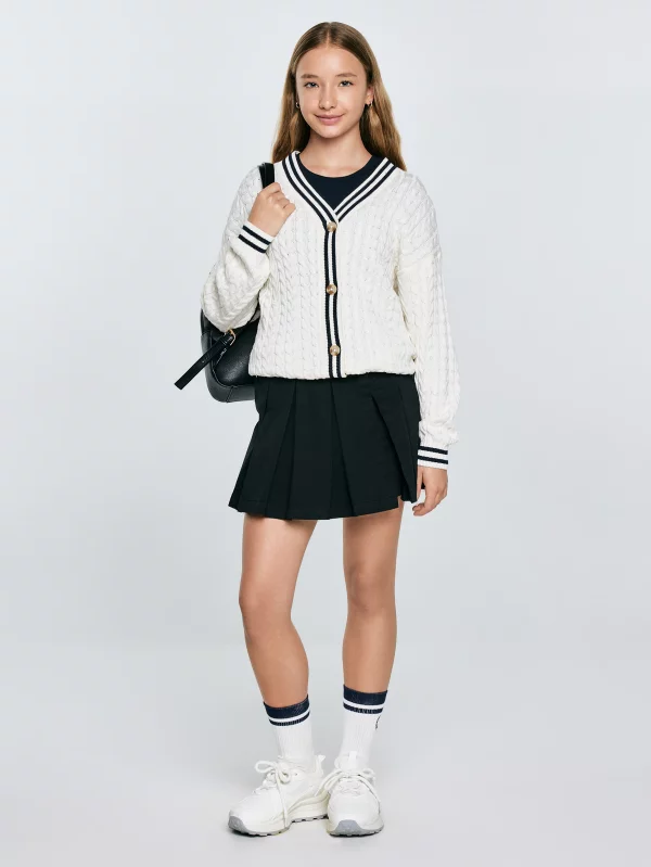 Kardigan dziewczęcy z kontrastowym wykończeniem kremowy Misia 102