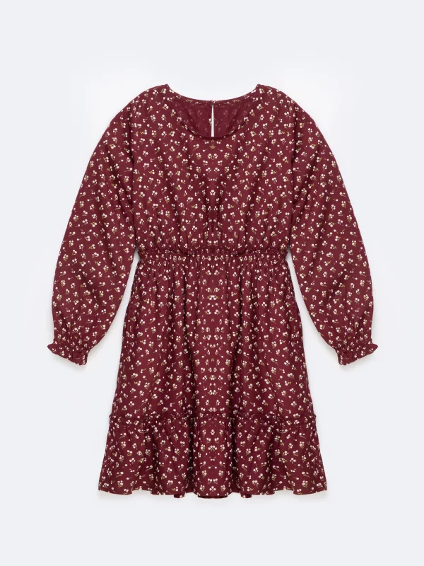 Sukienka dziewczęca z wiskozy z motywem kwiatowym bordowa Namisa 604