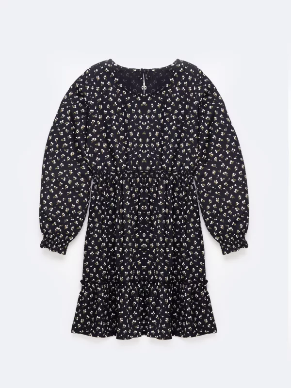 Sukienka dziewczęca z wiskozy z motywem kwiatowym czarna Namisa 906