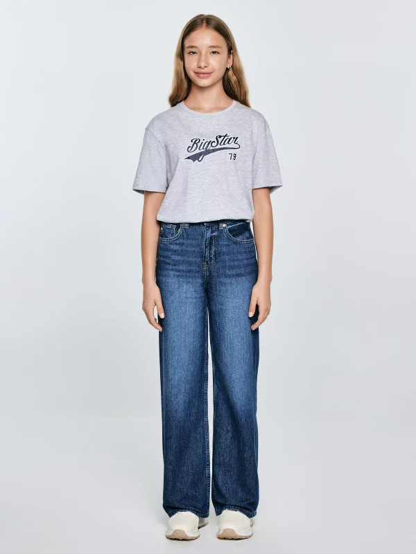 Jeansy dziewczęce z szeroką nogawką granatowe Natalie 514