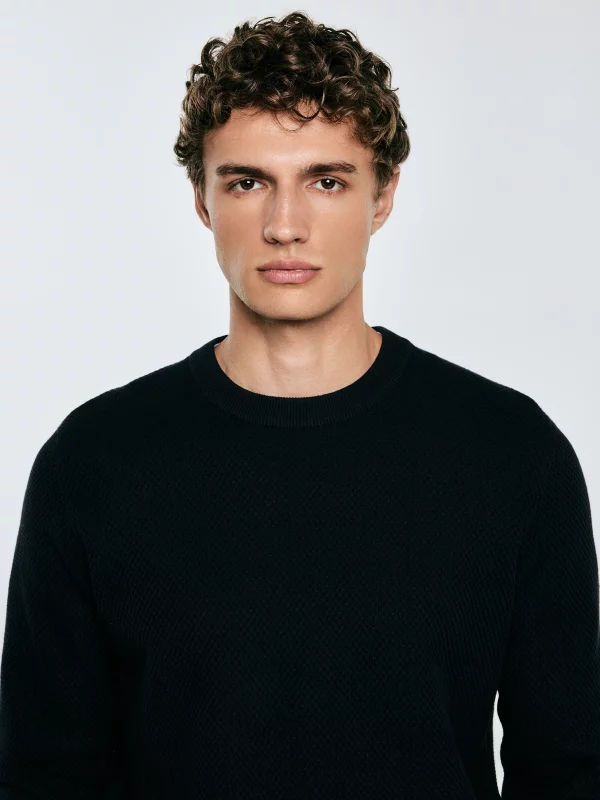 Sweter męski o teksturalnym splocie bawełniany czarny Reylon 906