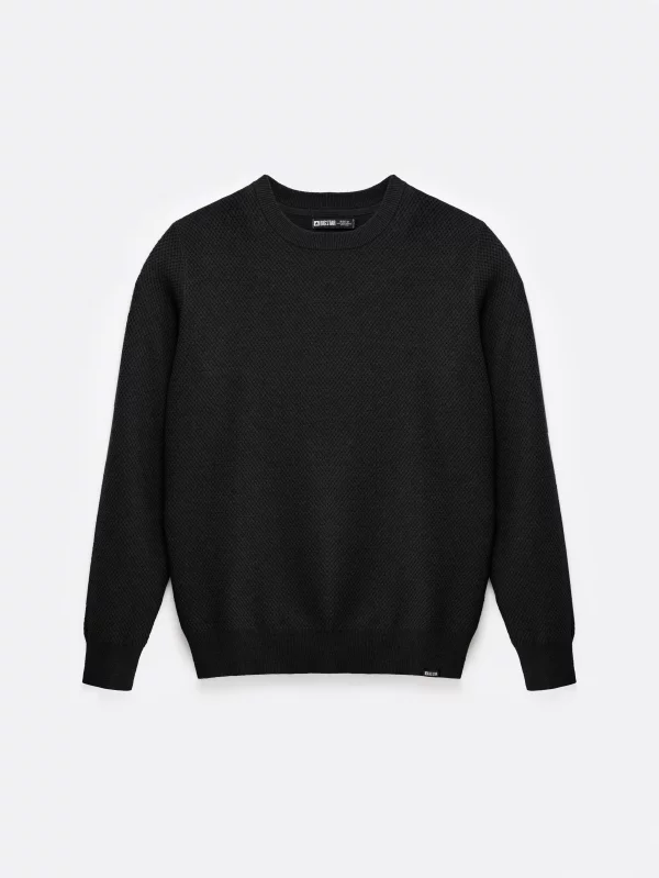 Sweter męski o teksturalnym splocie bawełniany czarny Reylon 906