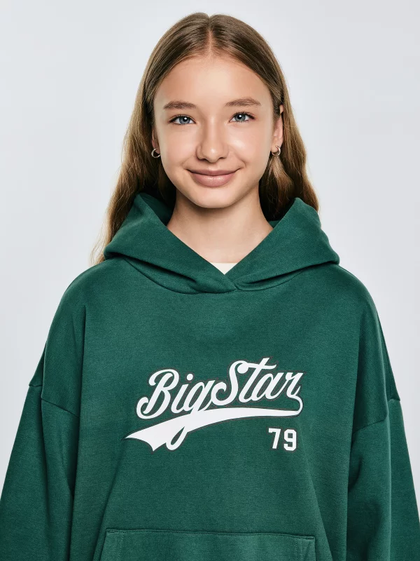 Bluza dziewczęca z kapturem z nadrukiem zielona Rubilia 304