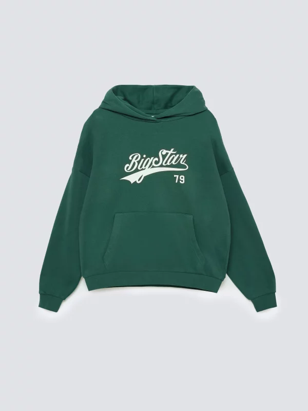 Bluza dziewczęca z kapturem z nadrukiem zielona Rubilia 304