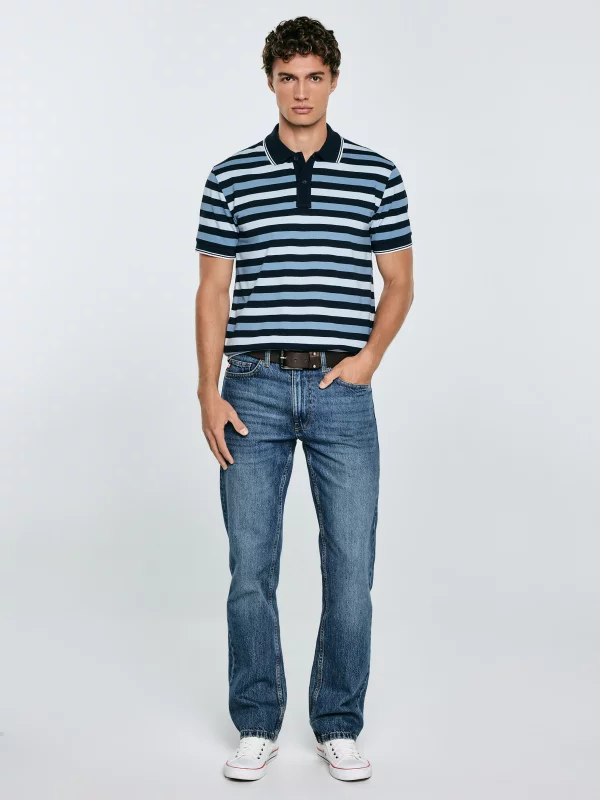 Koszulka męska polo w kolorowe paski Seulir 401