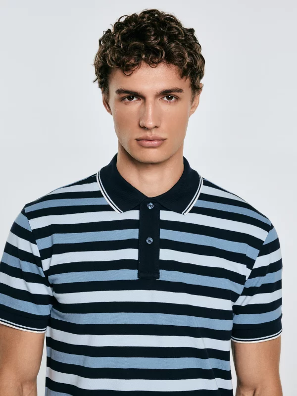 Koszulka męska polo w kolorowe paski Seulir 401