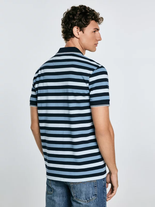 Koszulka męska polo w kolorowe paski Seulir 401