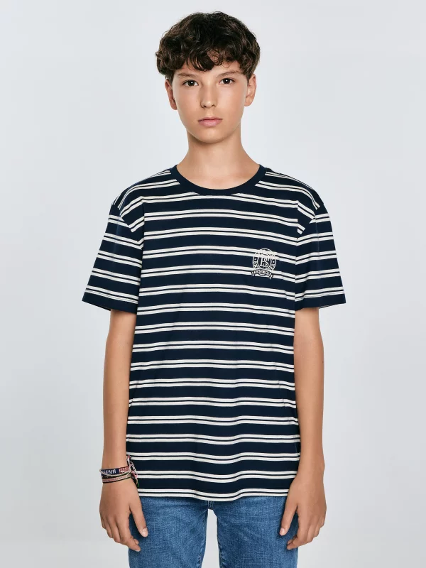 Koszulka chłopięca w paski granatowa Sewer 403
