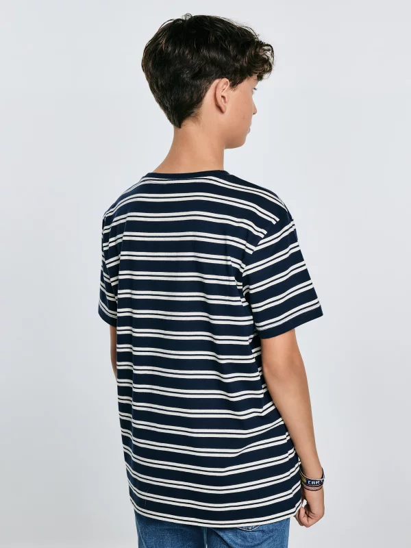 Koszulka chłopięca w paski granatowa Sewer 403