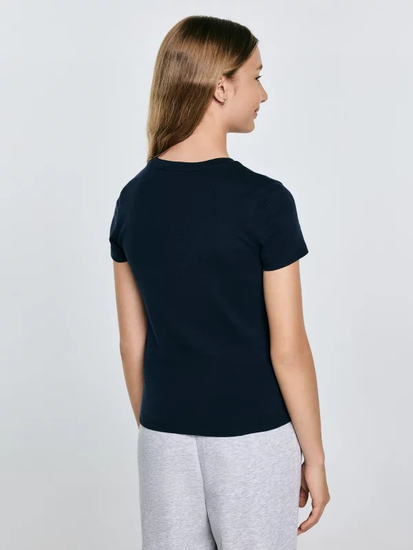 Koszulka dziewczęca slim z haftem granatowa Tomsa 403