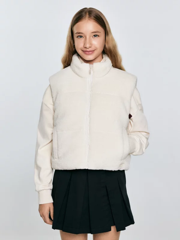 Kamizelka dziewczęca dwustronna kremowa Zoja 103