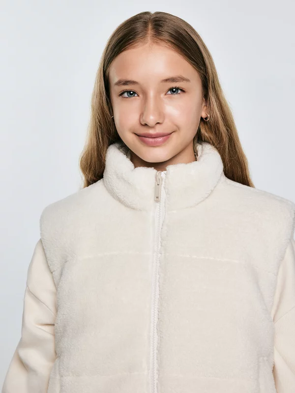 Kamizelka dziewczęca dwustronna kremowa Zoja 103