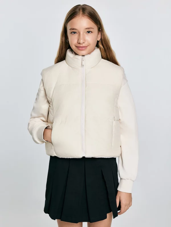 Kamizelka dziewczęca dwustronna kremowa Zoja 103