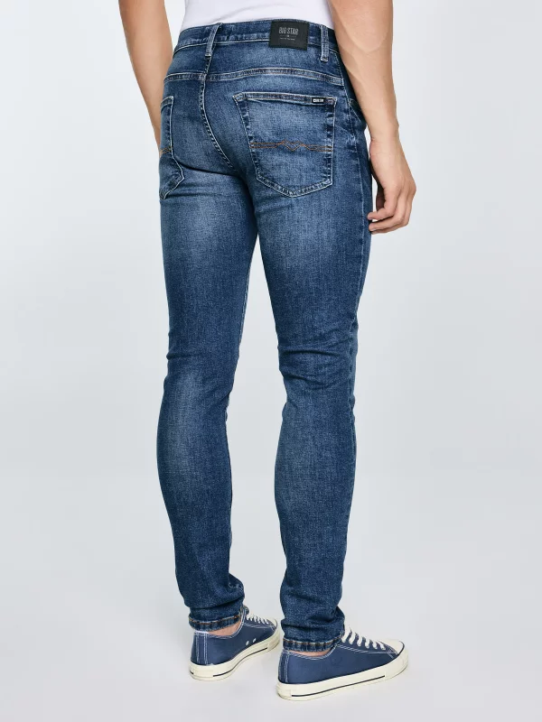 Jeansy męskie dopasowane z przetarciami granatowe Nader 495