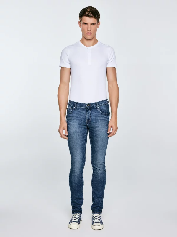 Jeansy męskie dopasowane z przetarciami granatowe Nader 495