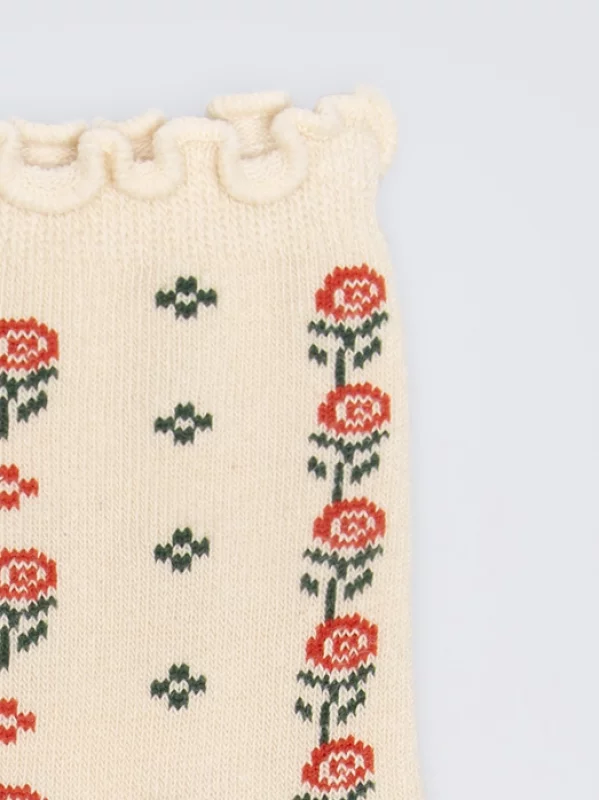 Skarpety damskie w kwiaty beżowe Flori 100