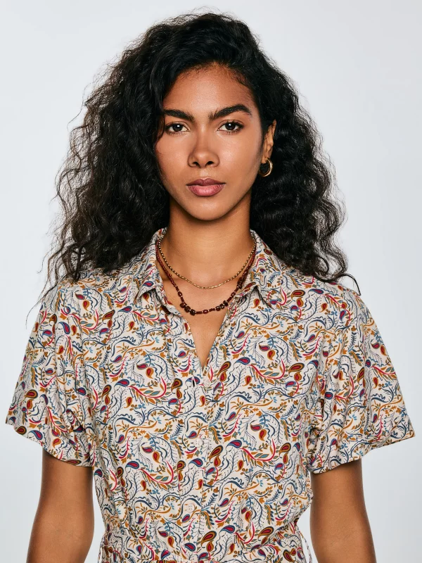 Sukienka damska midi z wiskozy z nadrukiem kremowa Nahai 103