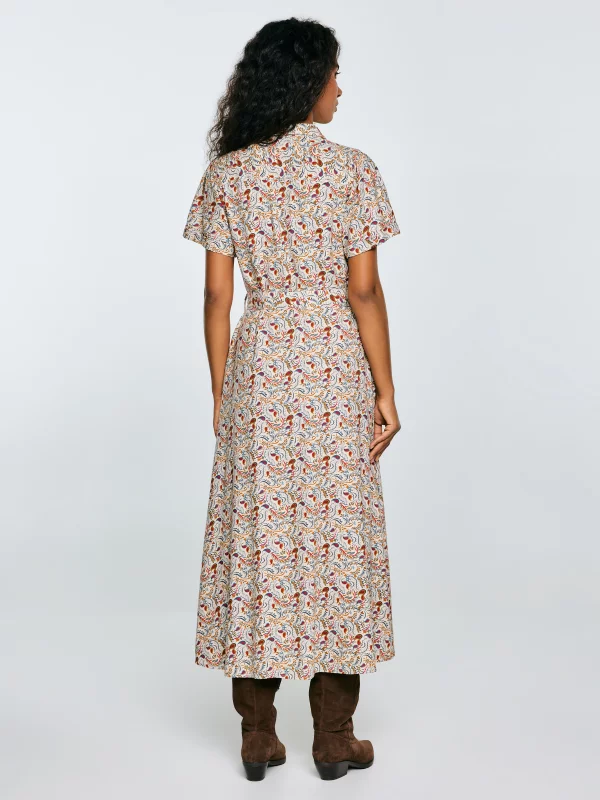 Sukienka damska midi z wiskozy z nadrukiem kremowa Nahai 103