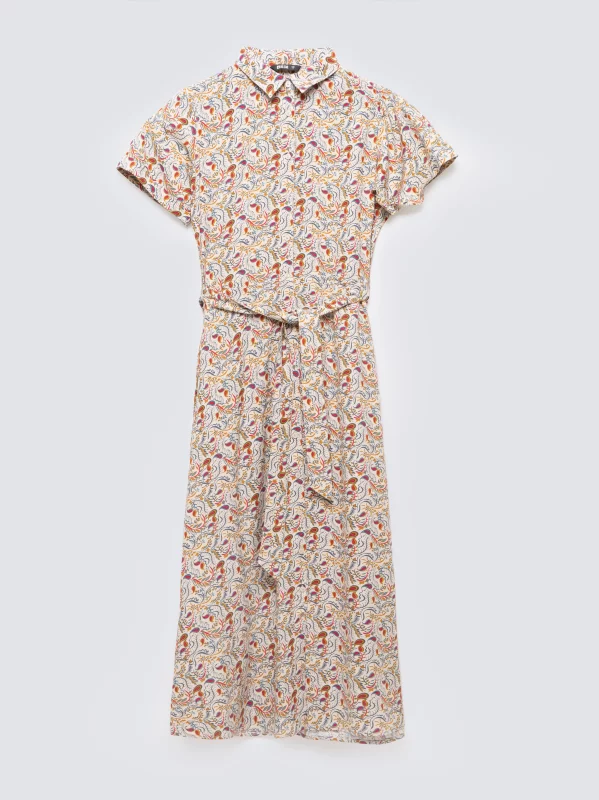 Sukienka damska midi z wiskozy z nadrukiem kremowa Nahai 103