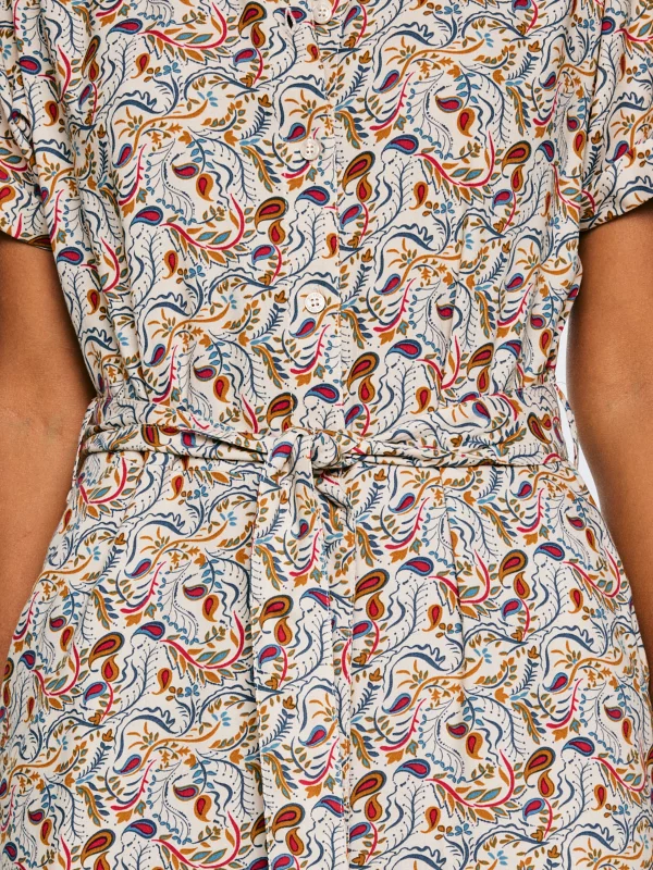 Sukienka damska midi z wiskozy z nadrukiem kremowa Nahai 103