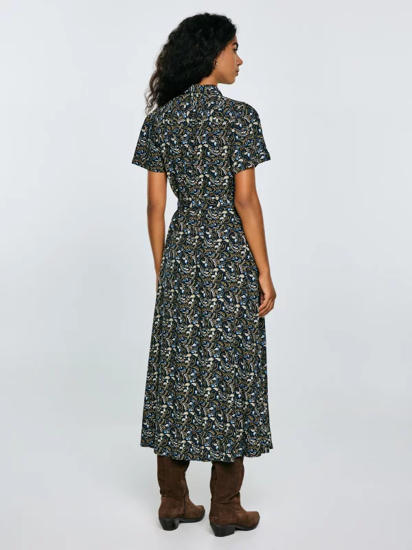 Sukienka damska midi z wiskozy z nadrukiem granatowa Nahai 403