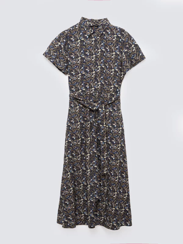 Sukienka damska midi z wiskozy z nadrukiem granatowa Nahai 403
