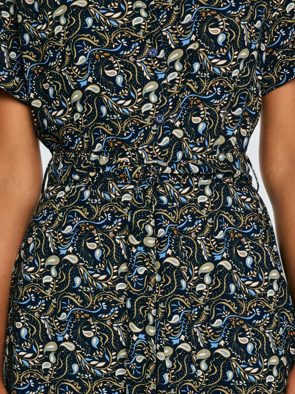 Sukienka damska midi z wiskozy z nadrukiem granatowa Nahai 403