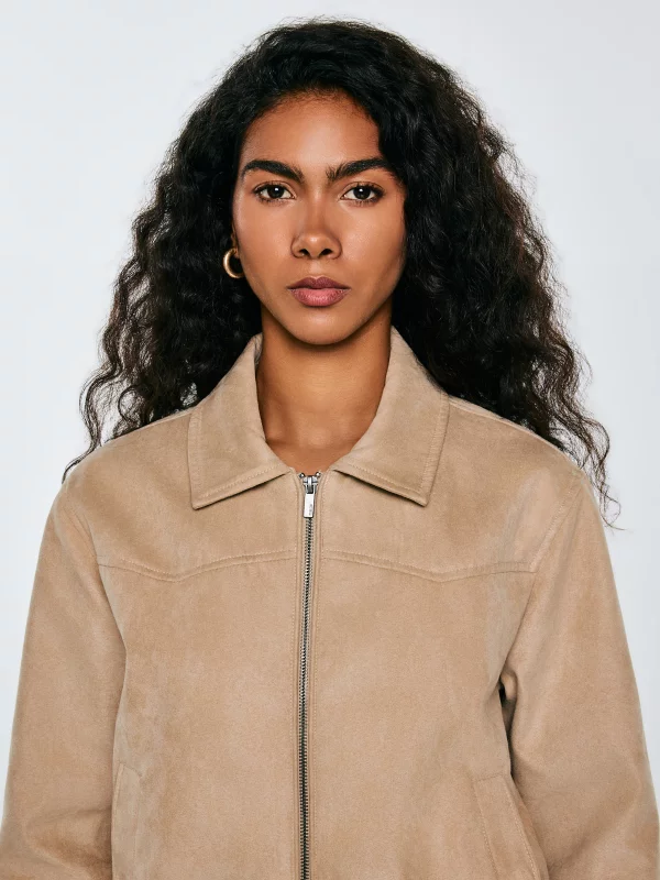 Kurtka damska bomberka z imitacji zamszu beżowa Arisash 805