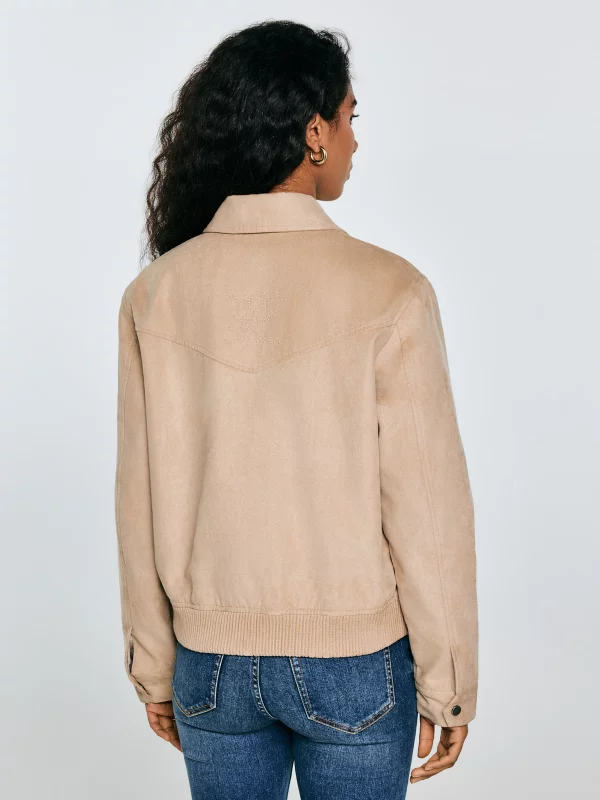 Kurtka damska bomberka z imitacji zamszu beżowa Arisash 805