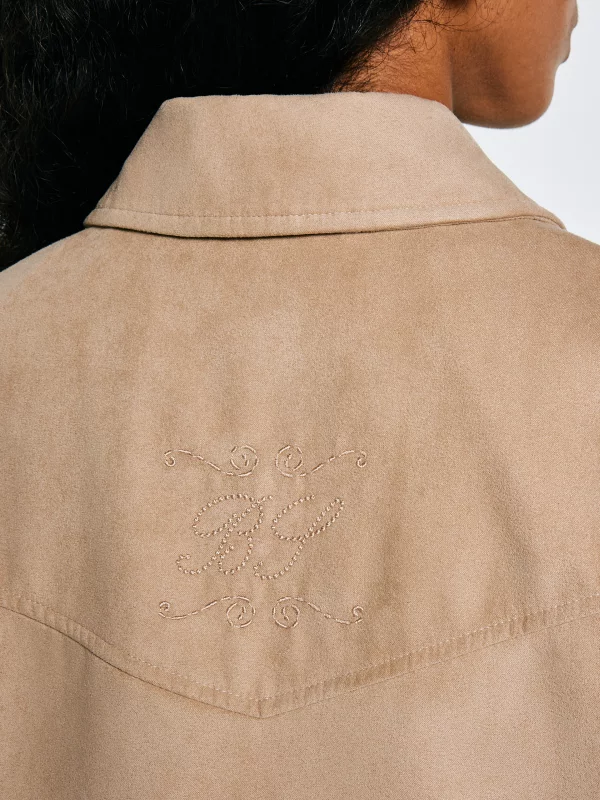 Kurtka damska bomberka z imitacji zamszu beżowa Arisash 805