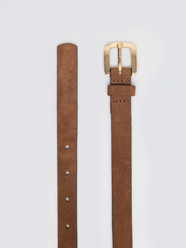Pasek damski skórzany ze złotą klamrą brązowy Hada 803