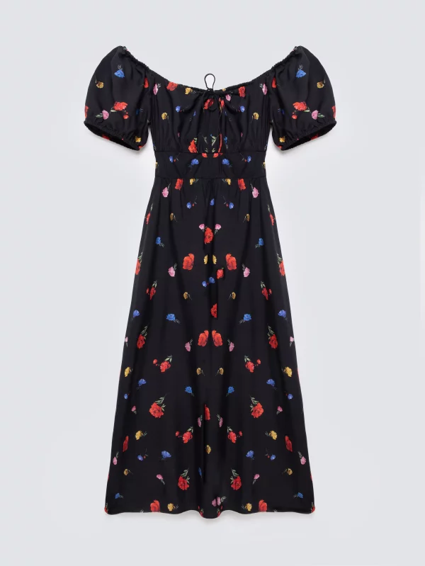 Sukienka damska midi z motywem kwiatowym czarna Roksi 906