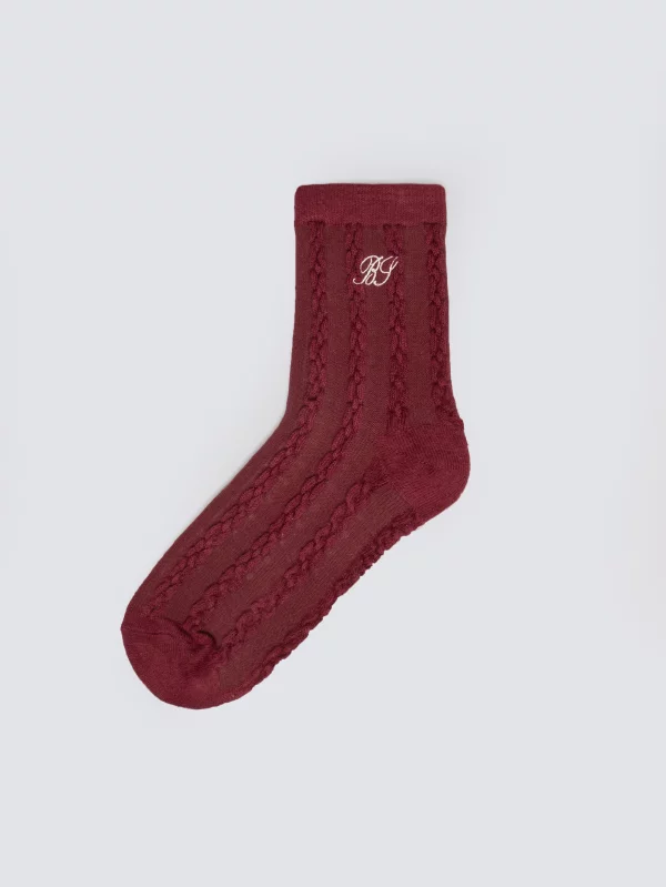 Skarpety damskie z wiskozą z warkoczowym splotem bordowe Brajda 604