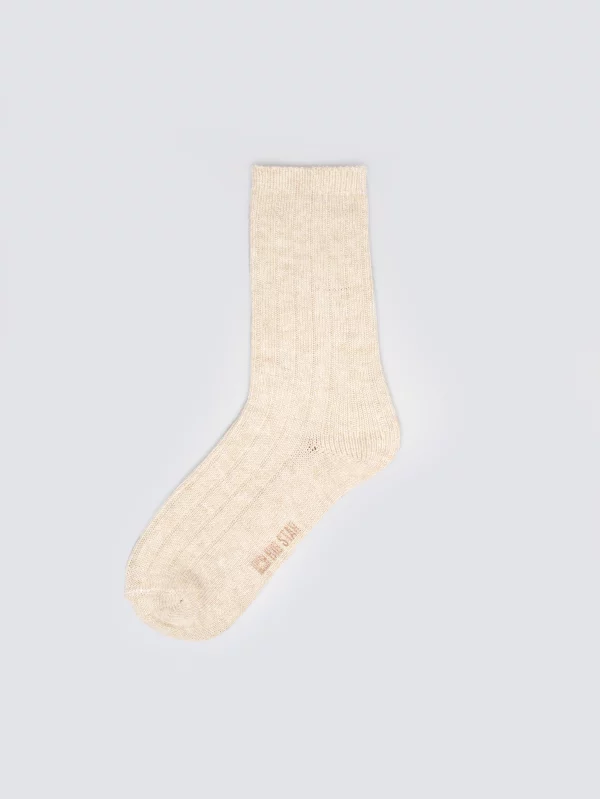 Skarpety damskie prążkowane z dodatkiem wełny kremowe Malena 103