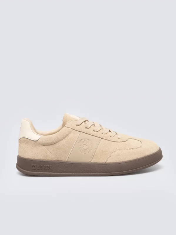 Beżowe sneakersy damskie zamszowe ze skóry naturalnej SS274689 801