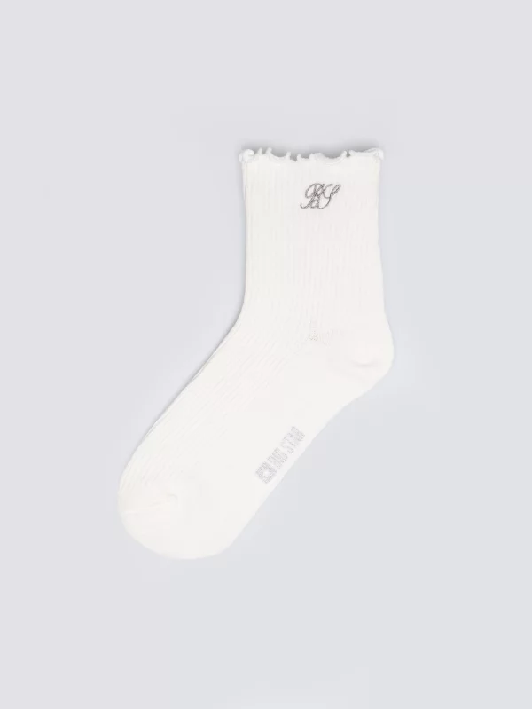 Skarpety dziewczęce prążkowane z falbanką kremowe Olivia 102