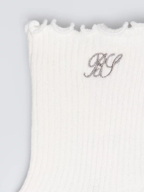 Skarpety dziewczęce prążkowane z falbanką kremowe Olivia 102