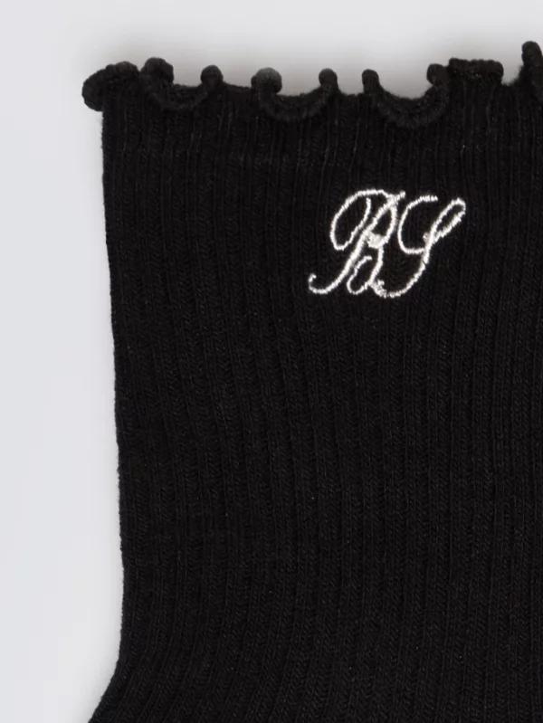 Skarpety dziewczęce prążkowane z falbanka czarne Olivia 906