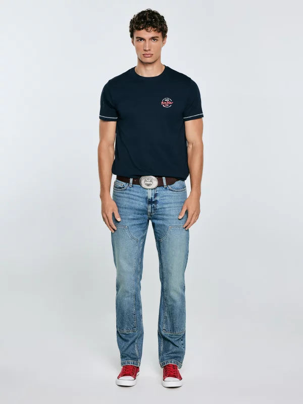 Koszulka męska z kontrastowymi przeszyciami granatowa Elvin 403