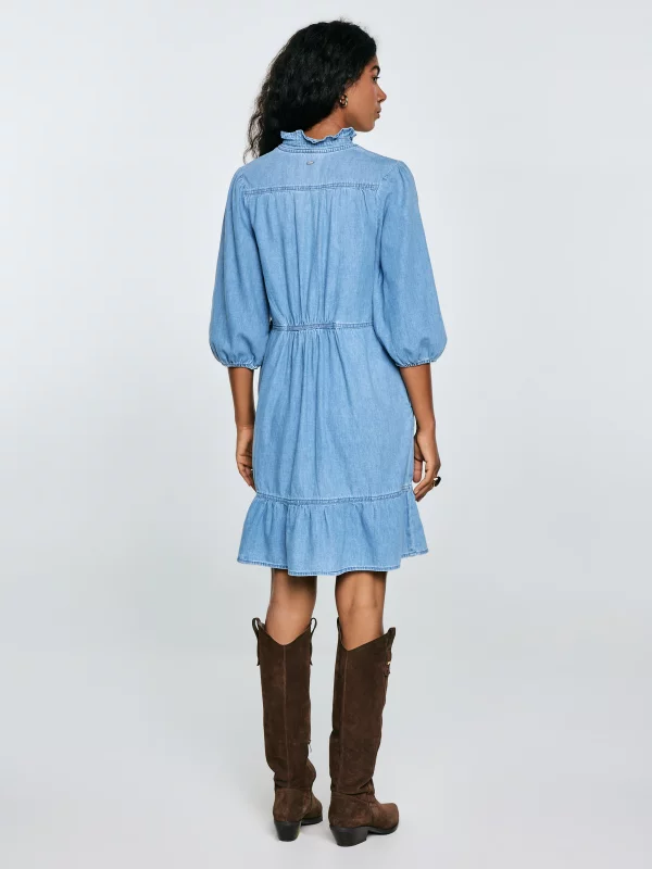 Sukienka damska mini jeansowa z dodatkiem lnu niebieska Rosalie 280