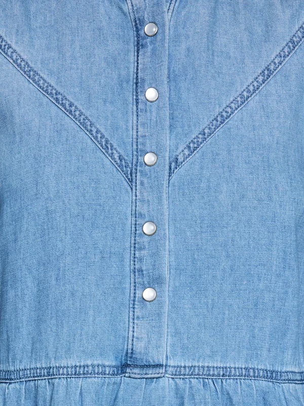 Sukienka damska mini jeansowa z dodatkiem lnu niebieska Rosalie 280