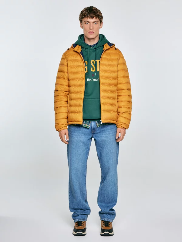 Kurtka męska pikowana z kapturem żółta Acarf 202