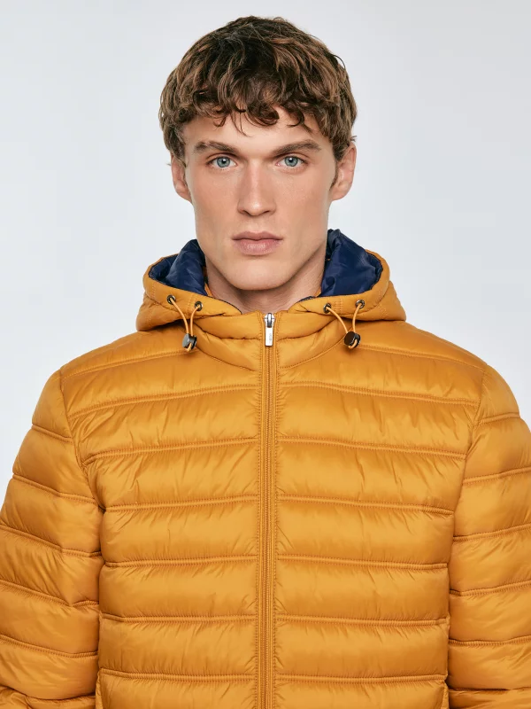 Kurtka męska pikowana z kapturem żółta Acarf 202