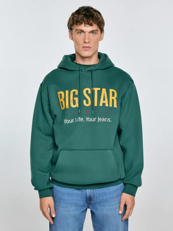 Bluza męska z kapturem z logo BIG STAR zielona Ashlyno 304