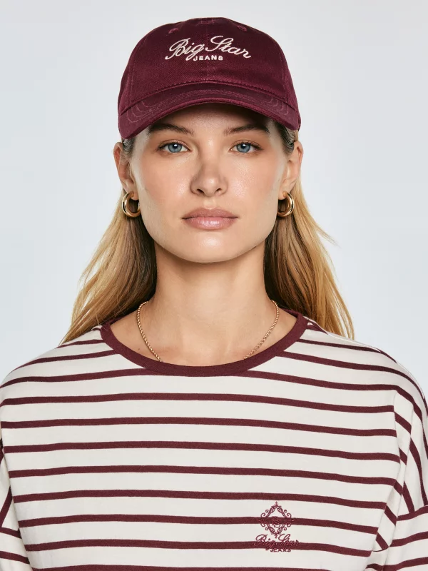 Czapka damska z daszkiem z haftem bordowa Bellia 604