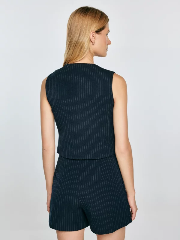 Kamizelka damska garniturowa w prążek granatowa Elvia 403